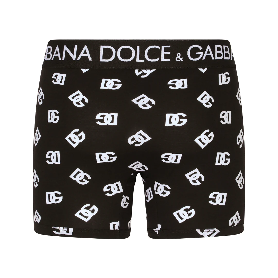 DOLCE & GABBANA LONG-LEG BOXER WITH DG LOGO PRINT BLACK/WHITE - Image 2