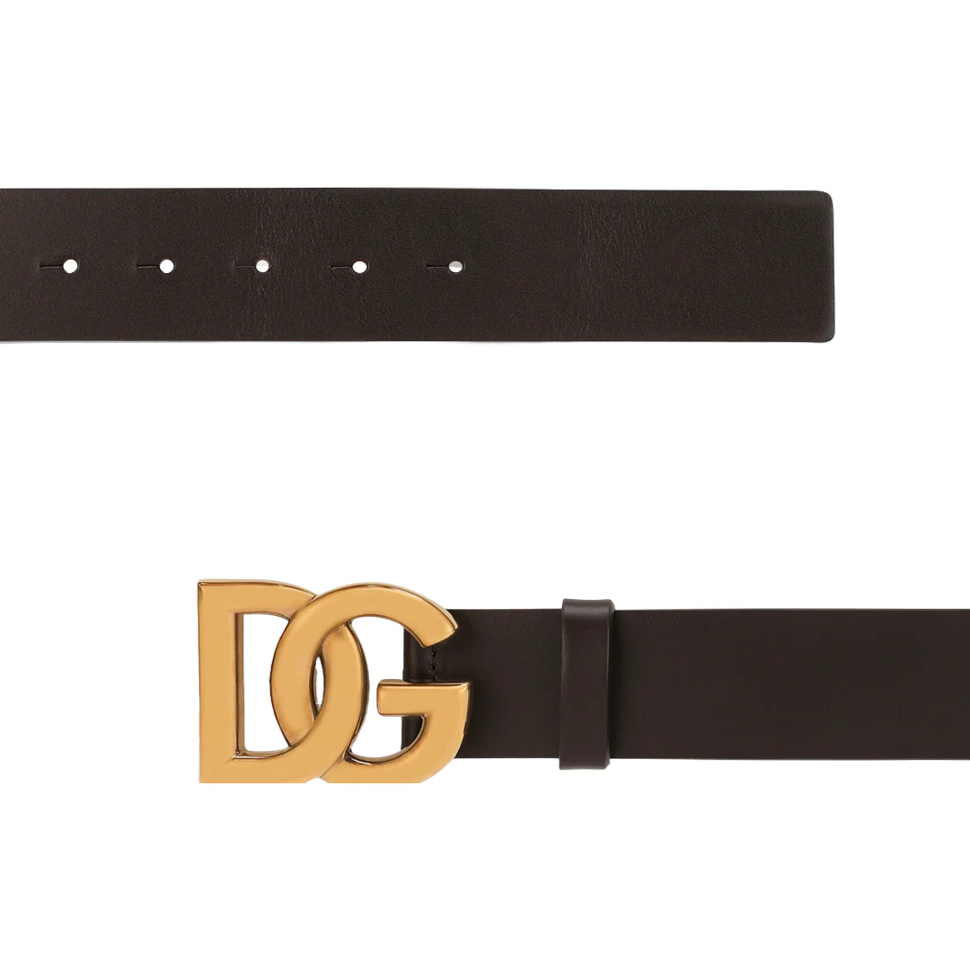DOLCE & GABBANA LUX LEATHER BELT CROSSOVER LOGO GOLD/DARK BROWN - Image 2