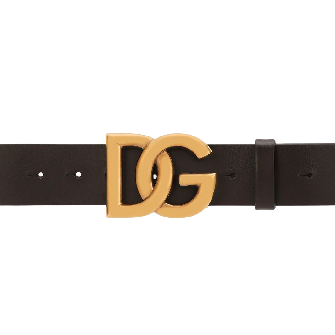DOLCE & GABBANA LUX LEATHER BELT CROSSOVER LOGO GOLD/DARK BROWN - Image 3