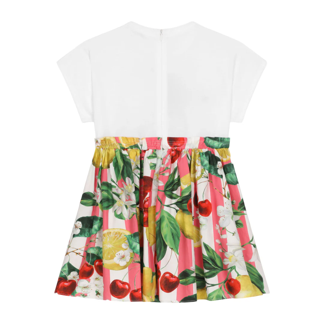 DOLCE & GABBANA KIDS POPLIN AND JERSEY DRESS WITH LEMON AND CHERRY PRINT MULTICOLOR - Image 2