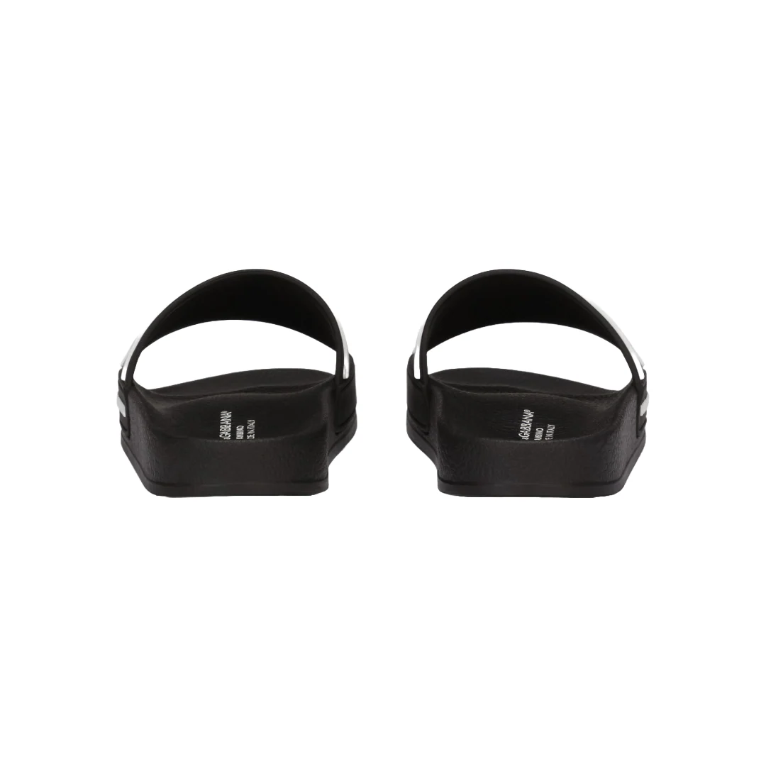 DOLCE & GABBANA KIDS RUBBER SLIDERS WITH LOGO PRINT  BLACK/WHITE - Image 3