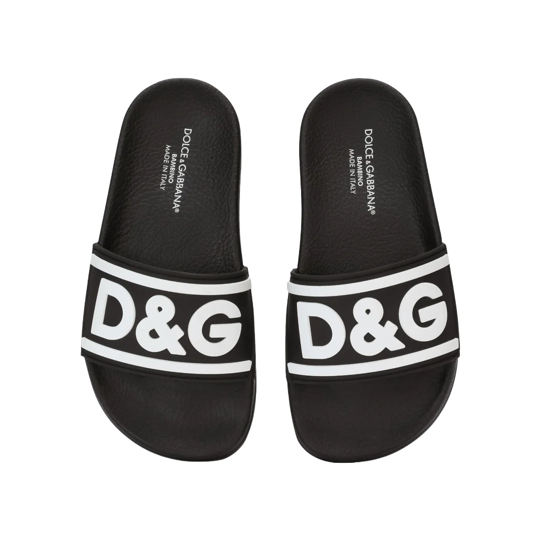 DOLCE & GABBANA KIDS RUBBER SLIDERS WITH LOGO PRINT  BLACK/WHITE - Image 4