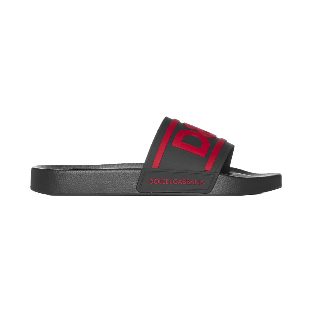 DOLCE & GABBANA RUBBER SLIDES BLACK/RED - Image 2