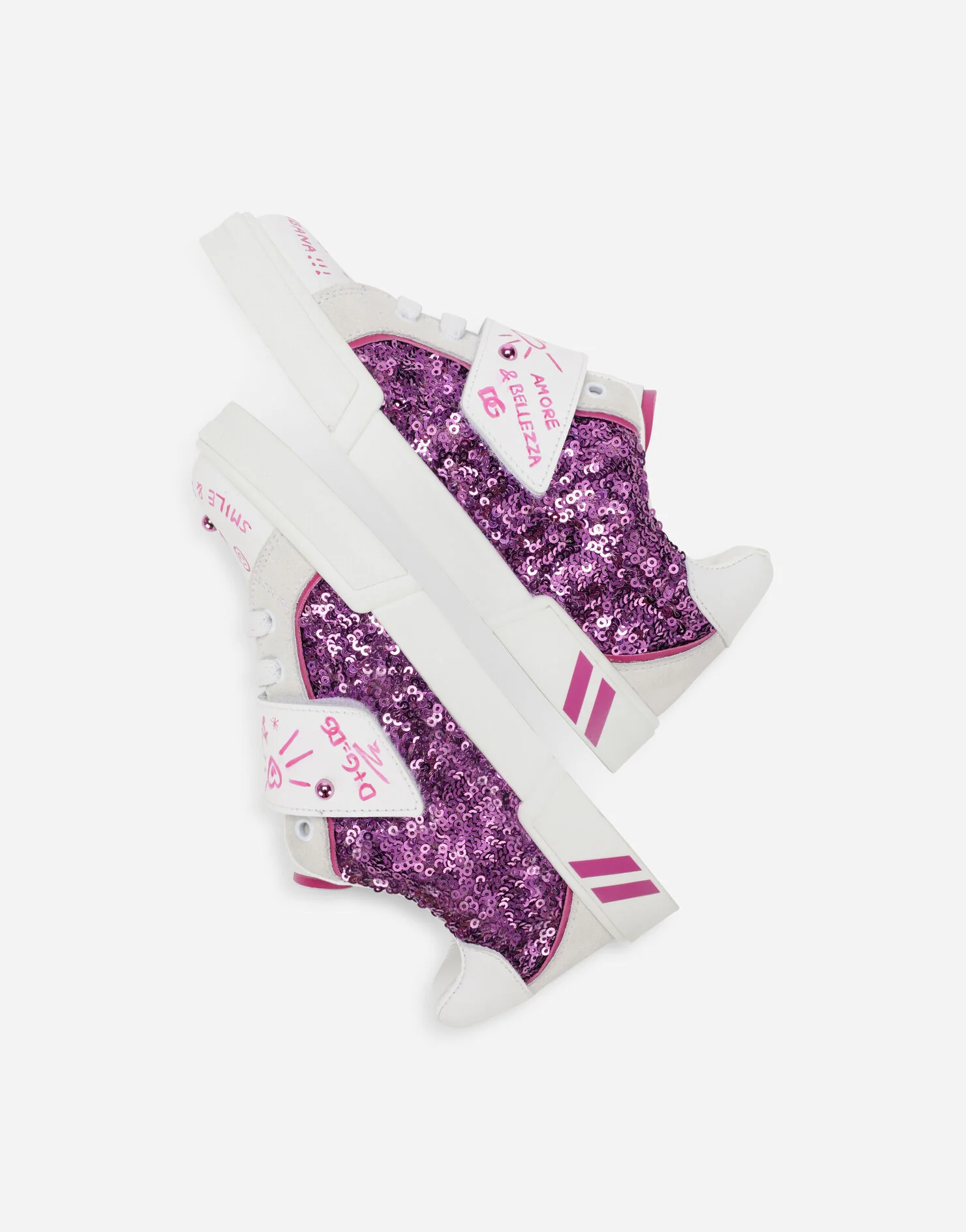 DOLCE & GABBANA KIDS SEQUINED PORTOFINO SNEAKER WHITE MULTICOLOR - Image 2