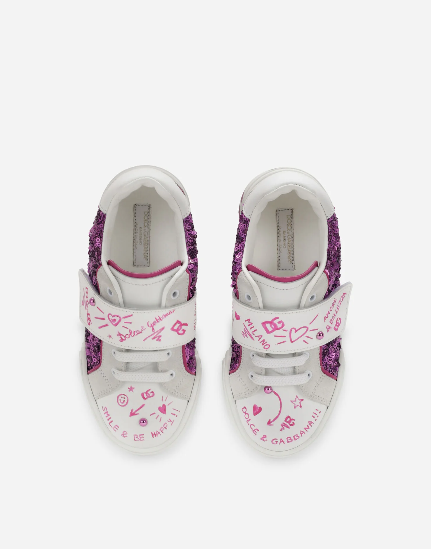 DOLCE & GABBANA KIDS SEQUINED PORTOFINO SNEAKER WHITE MULTICOLOR - Image 4