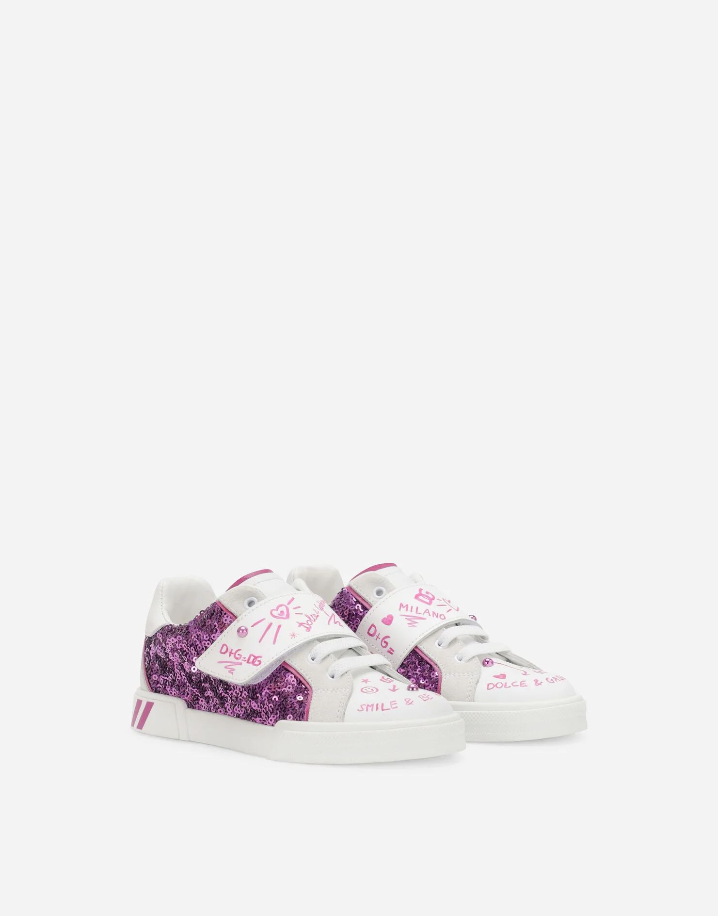 DOLCE & GABBANA KIDS SEQUINED PORTOFINO SNEAKER WHITE MULTICOLOR - Image 6
