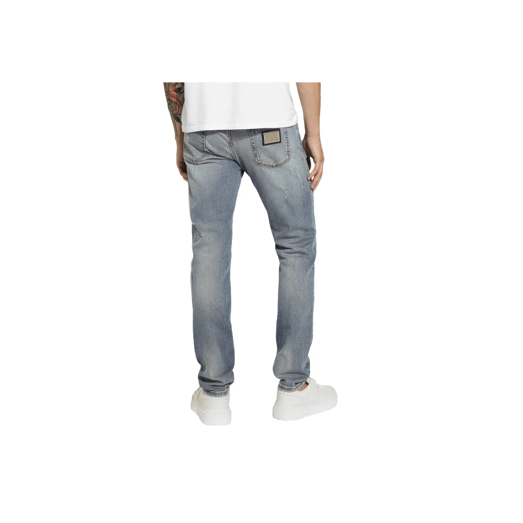 DOLCE & GABBANA SLIM-FIT BLUE STRETCH DENIM JEANS WITH ABRASIONS BLUE - Image 2