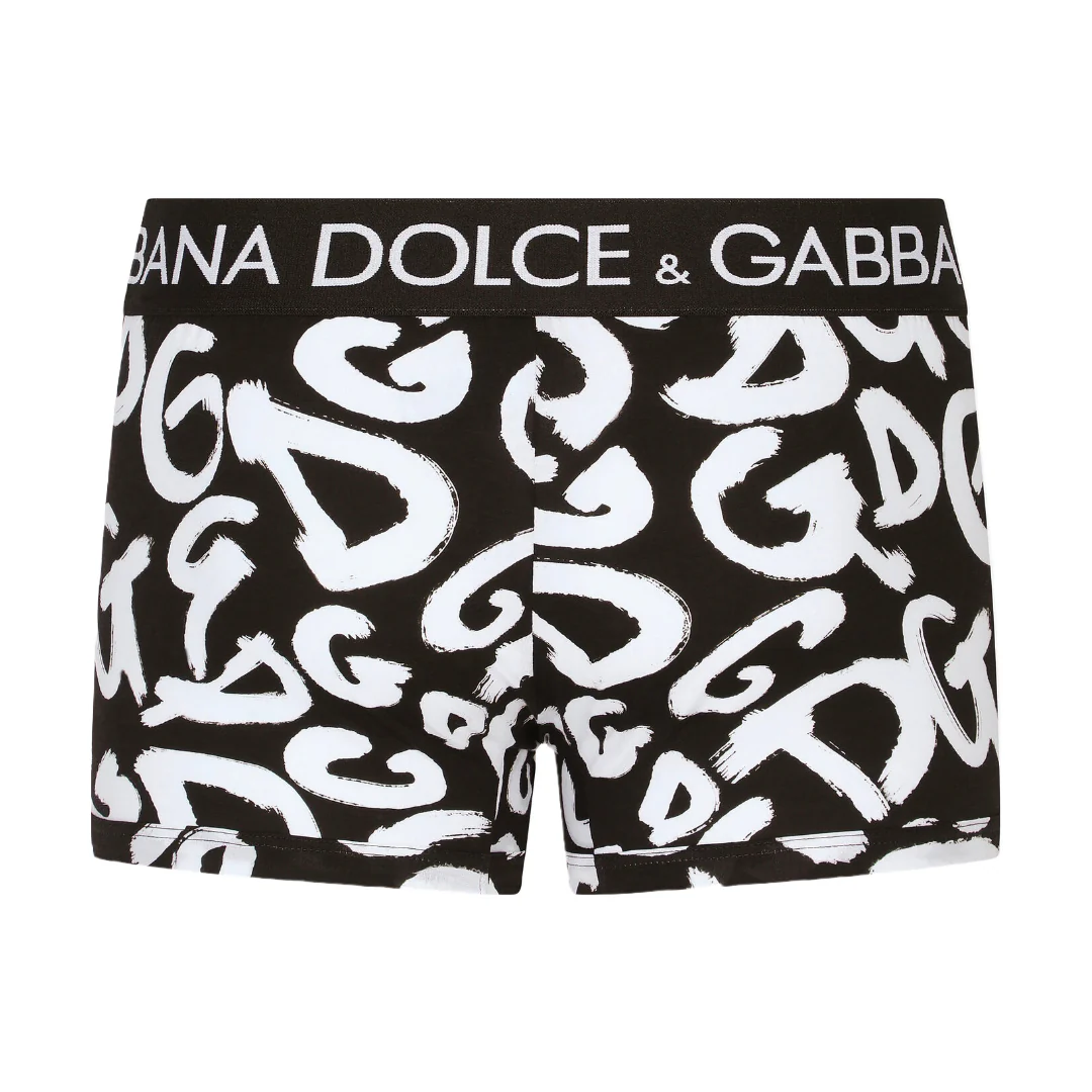 DOLCE & GABBANA STRETCH BOXER SHORTS DG LOGO BLACK/WHITE - Image 2
