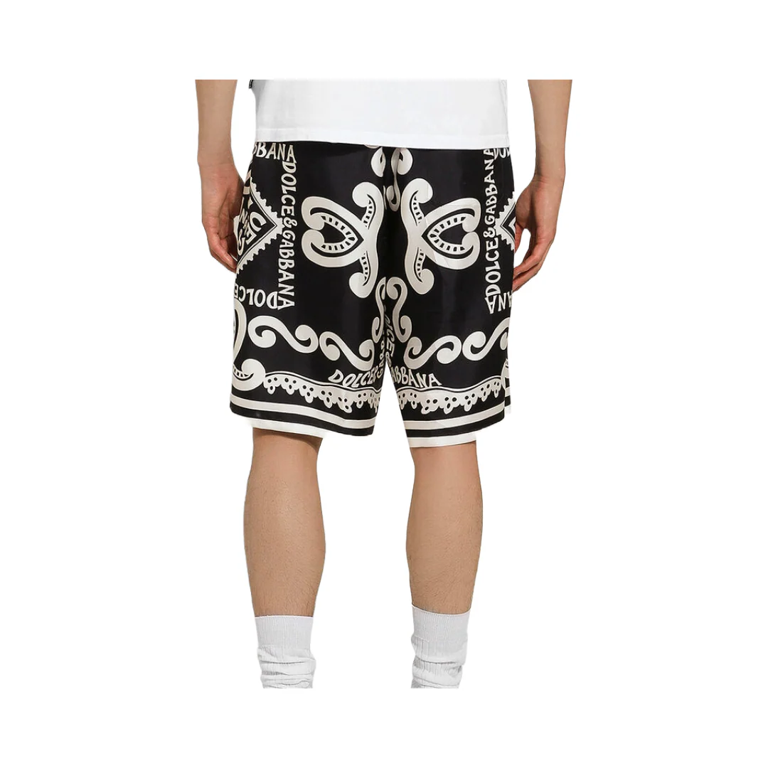 DOLCE & GBBANA MARINA-PRINT SILK TWILL SHORTS BLUE - Image 3