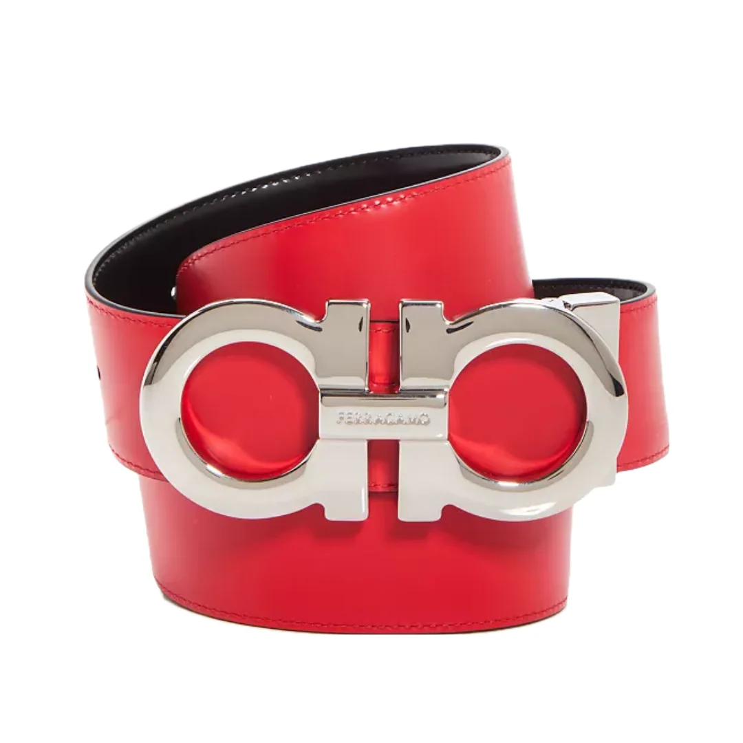 FERRAGAMO REVERSIBLE AND ADJUSTABLE LOGO BUCKLE BLACK/RED LEATHER BELT - Image 2