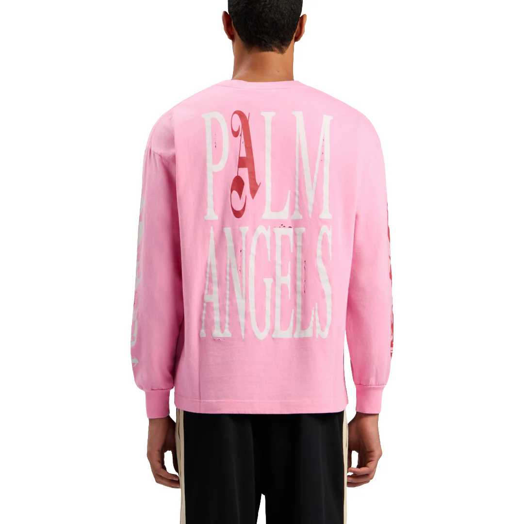 FLAMES FLAG LONG SLEEVE T-SHIRT IN PINK - Image 3