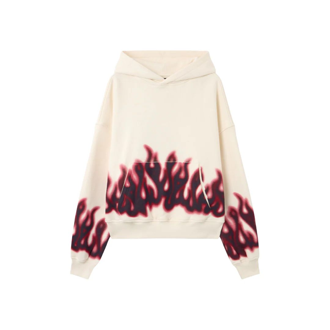 FLAMES LOOSE HOODIE IN OFF WHITE