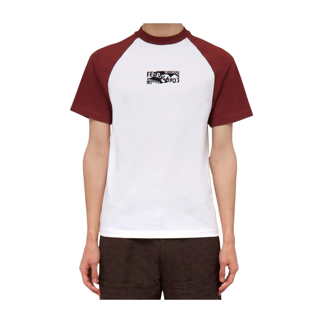 FLOCKED PRINT T-SHIRT WHITE/BURGUNDY - Image 2