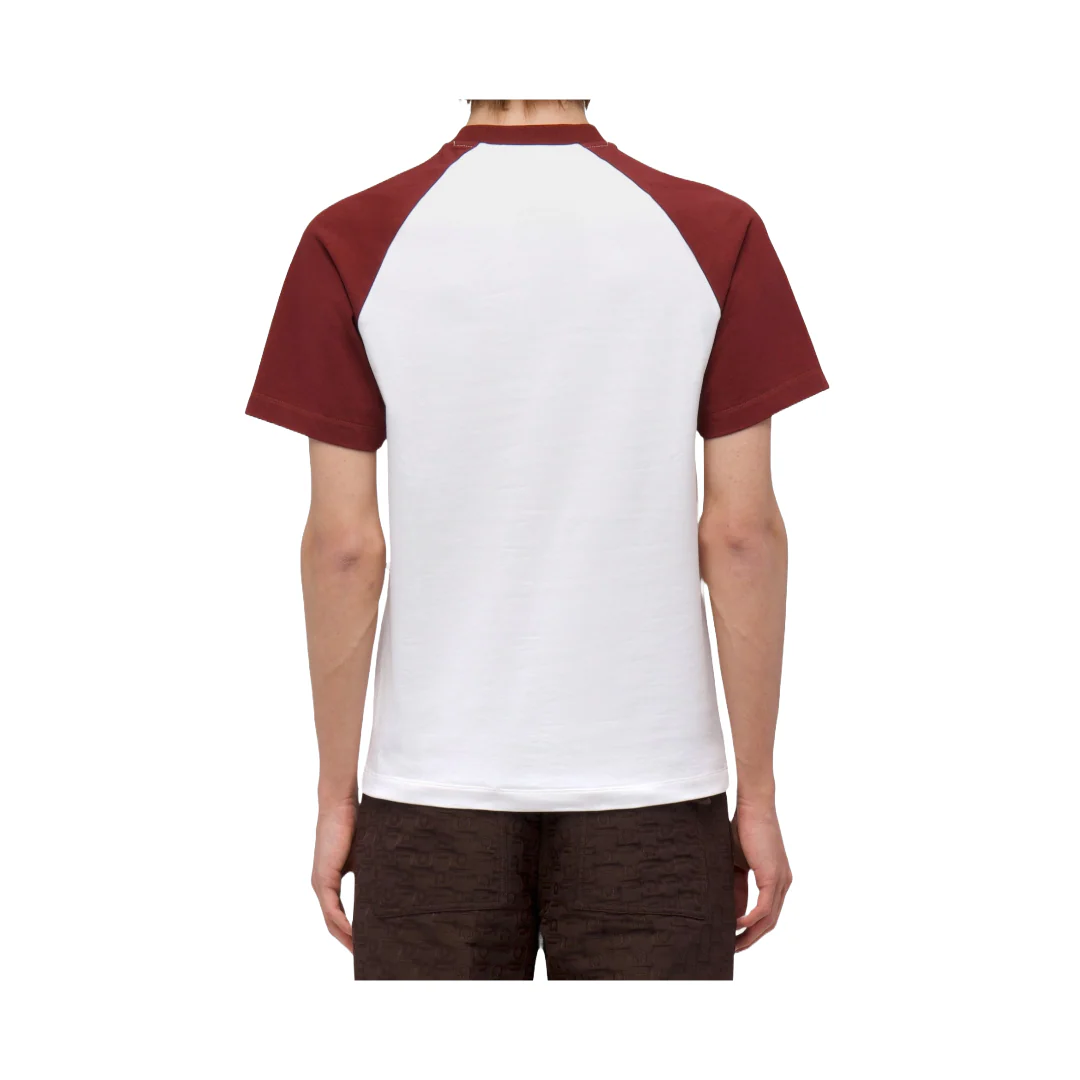 FLOCKED PRINT T-SHIRT WHITE/BURGUNDY - Image 3
