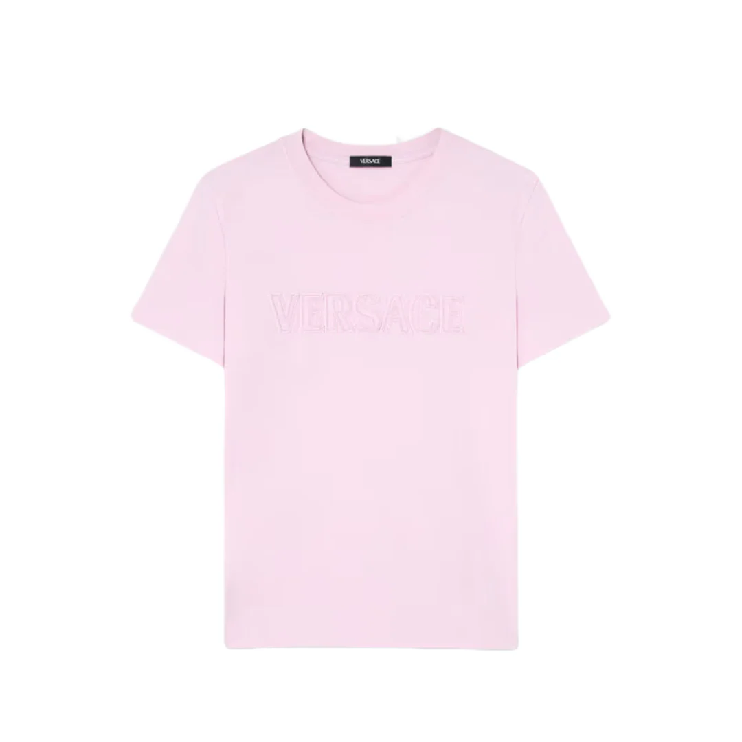 FRINGED EMBROIDERED LOGO SLIM-FIT T-SHIRT PINK