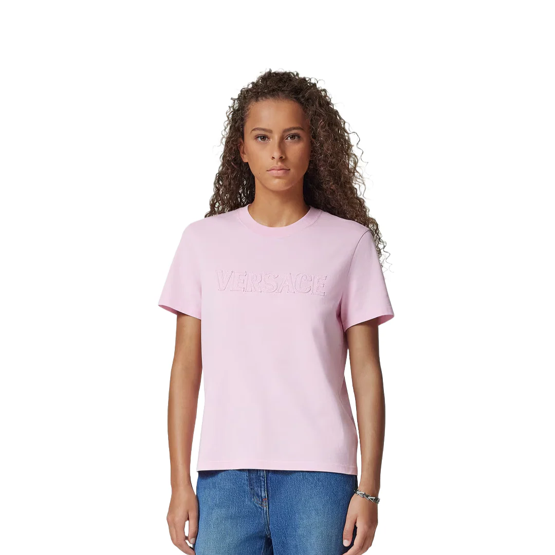 FRINGED EMBROIDERED LOGO SLIM-FIT T-SHIRT PINK - Image 2