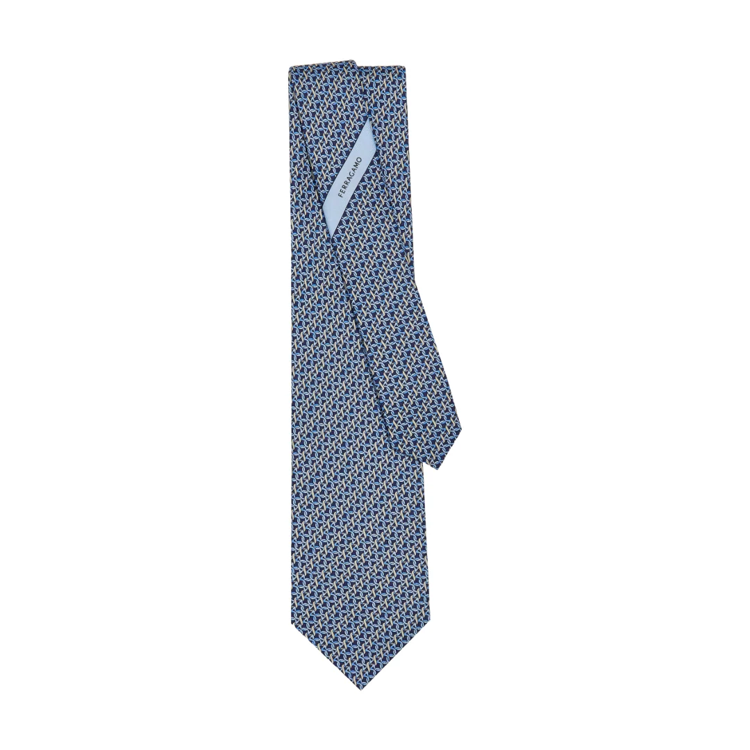 GANCINI PRINT SILK TIE BLUE - Image 2