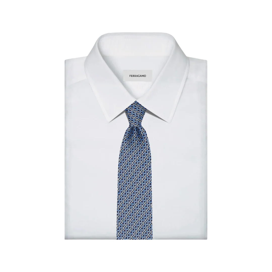GANCINI PRINT SILK TIE BLUE - Image 4