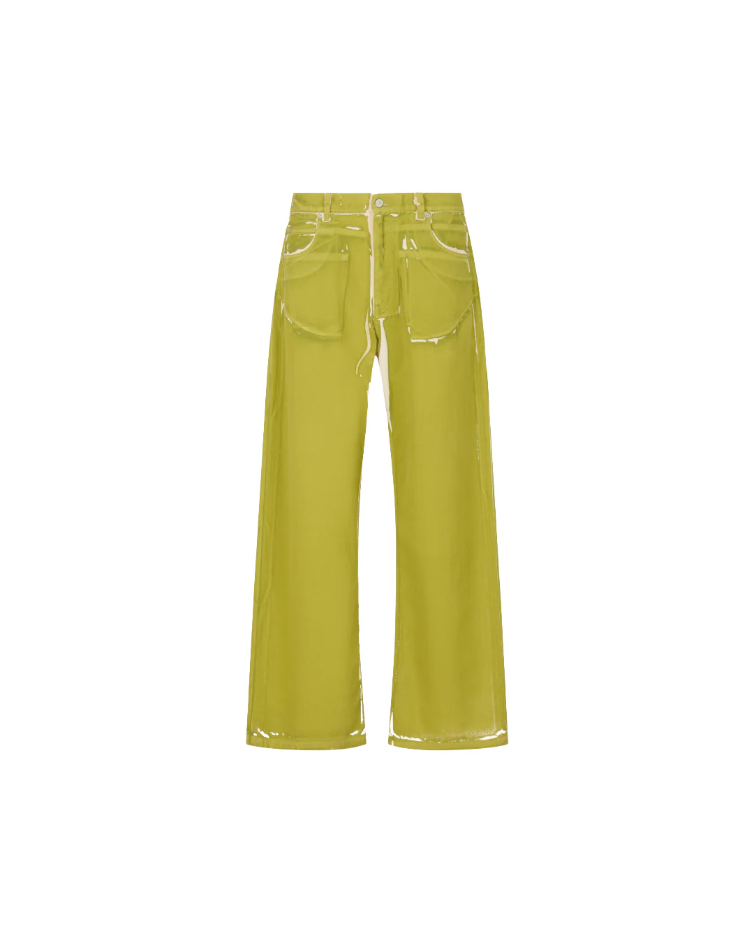 GREEN SCREEN-PRINTED DENIM WIDE LEG PANTS