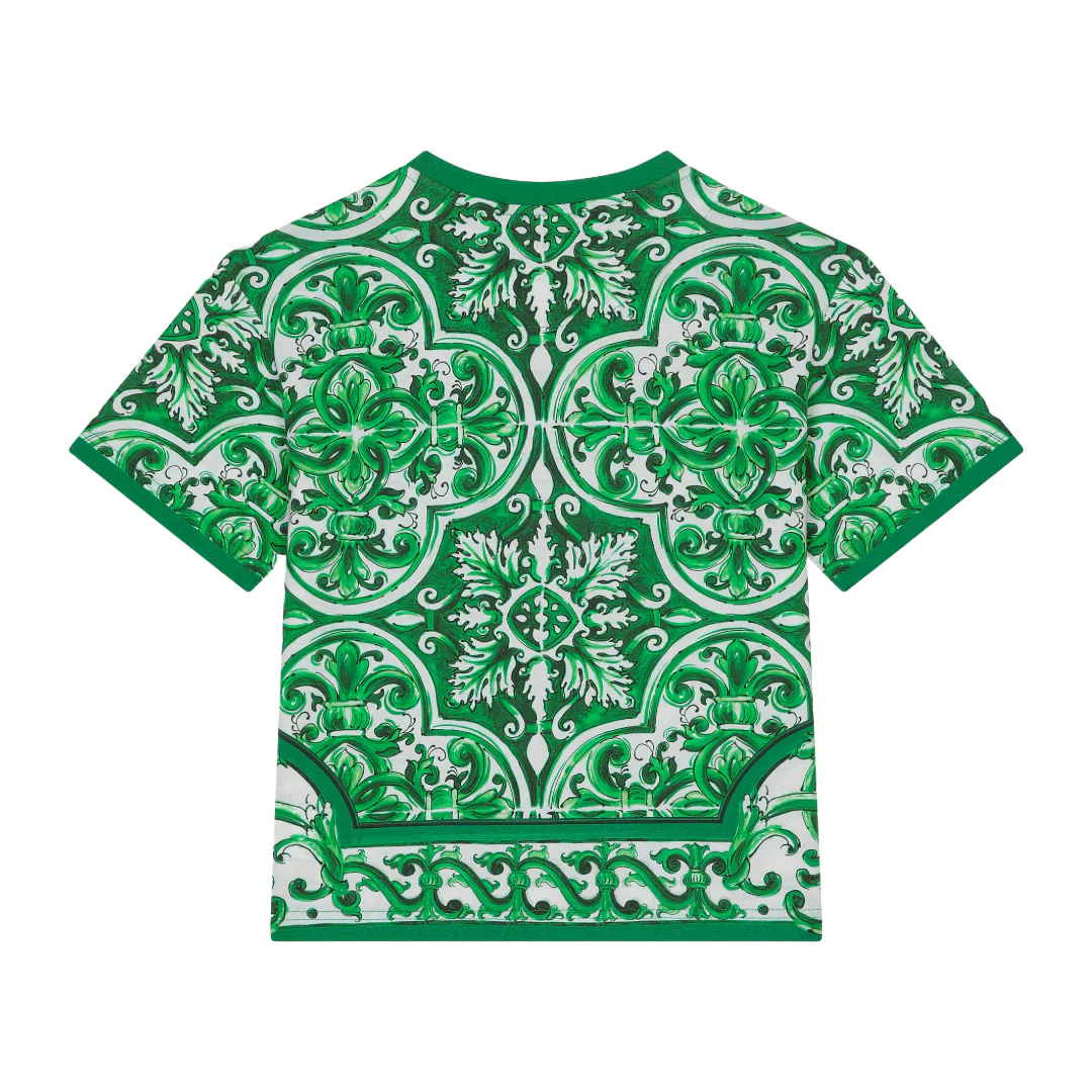 KIDS JERSEY T-SHIRT WITH GREEN MAJOLICA PRINT - Image 2