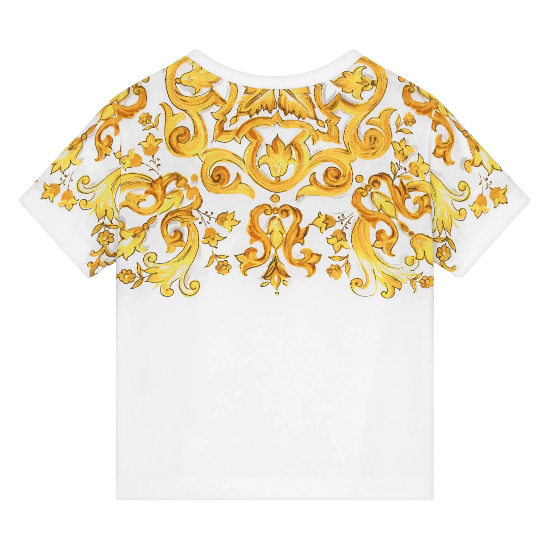 KIDS JERSEY T-SHIRT WITH YELLOW MAJOLICA PRINT AND DG LOGO - Image 2