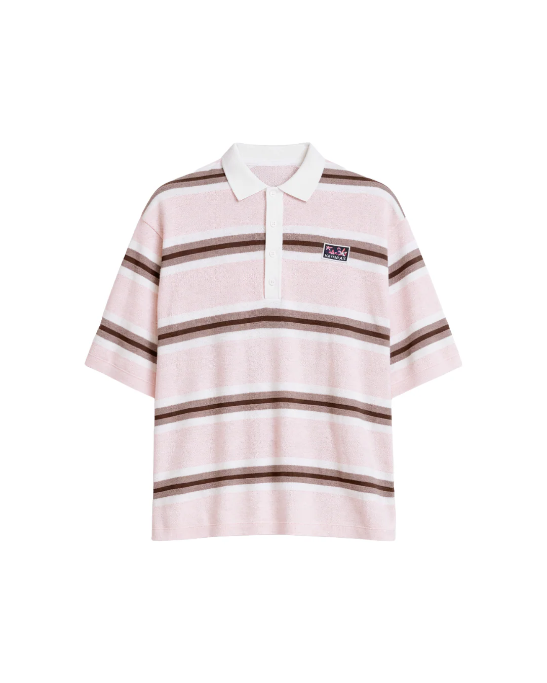 KNIT STRIPED POLO IN PINK