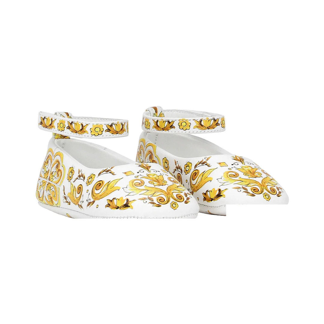 KIDS BABY LAMBSKIN BALLET FLATS WITH YELLOW MAJOLICA PRINT - Image 2