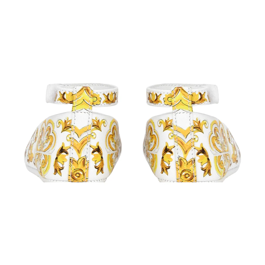 KIDS BABY LAMBSKIN BALLET FLATS WITH YELLOW MAJOLICA PRINT - Image 3