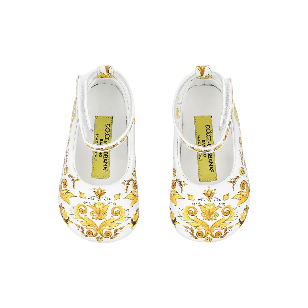 KIDS BABY LAMBSKIN BALLET FLATS WITH YELLOW MAJOLICA PRINT - Image 4
