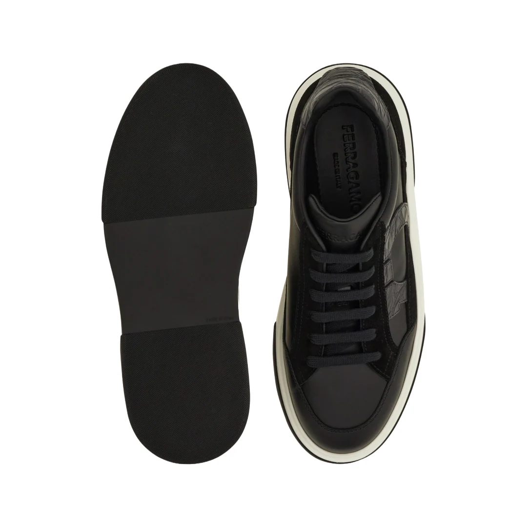 LOW TOP SNEAKER WITH GANCINI OUTLINE BLACK/STROMBOLI SAND - Image 4