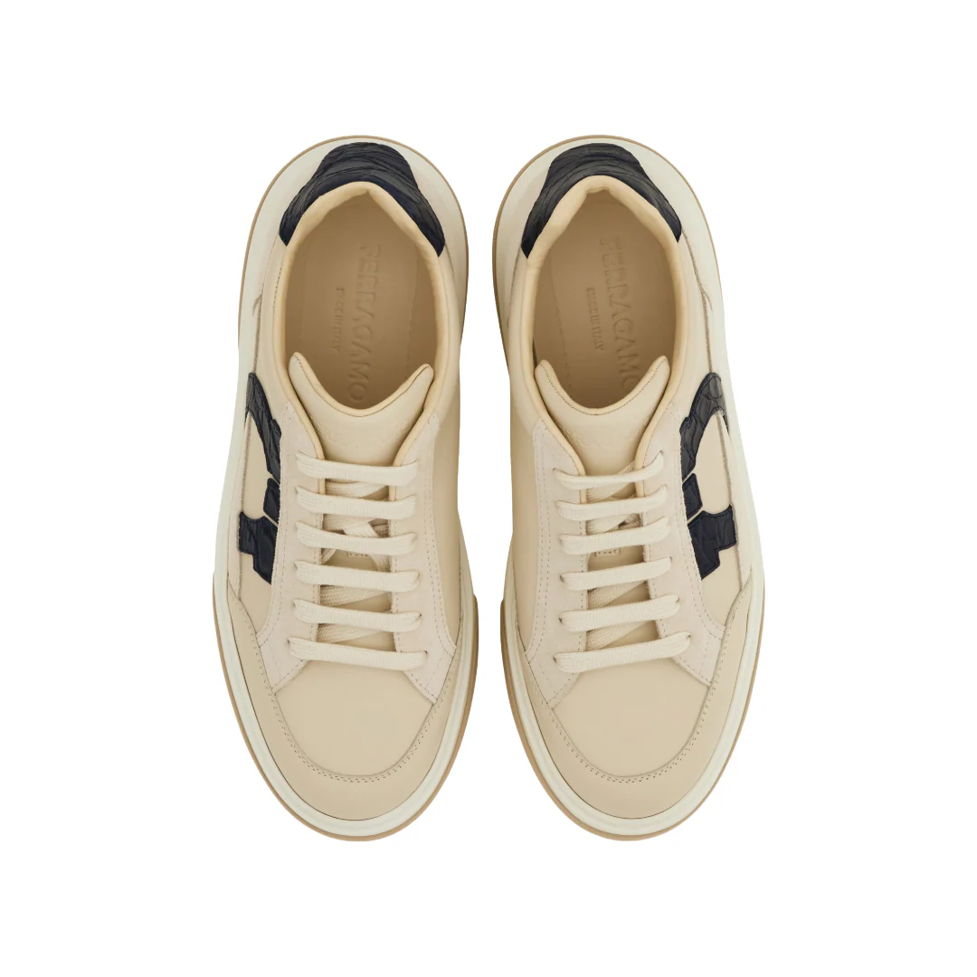 LOW TOP SNEAKER WITH GANCINI OUTLINE MASCARPONE/MARINE BLUE - Image 2