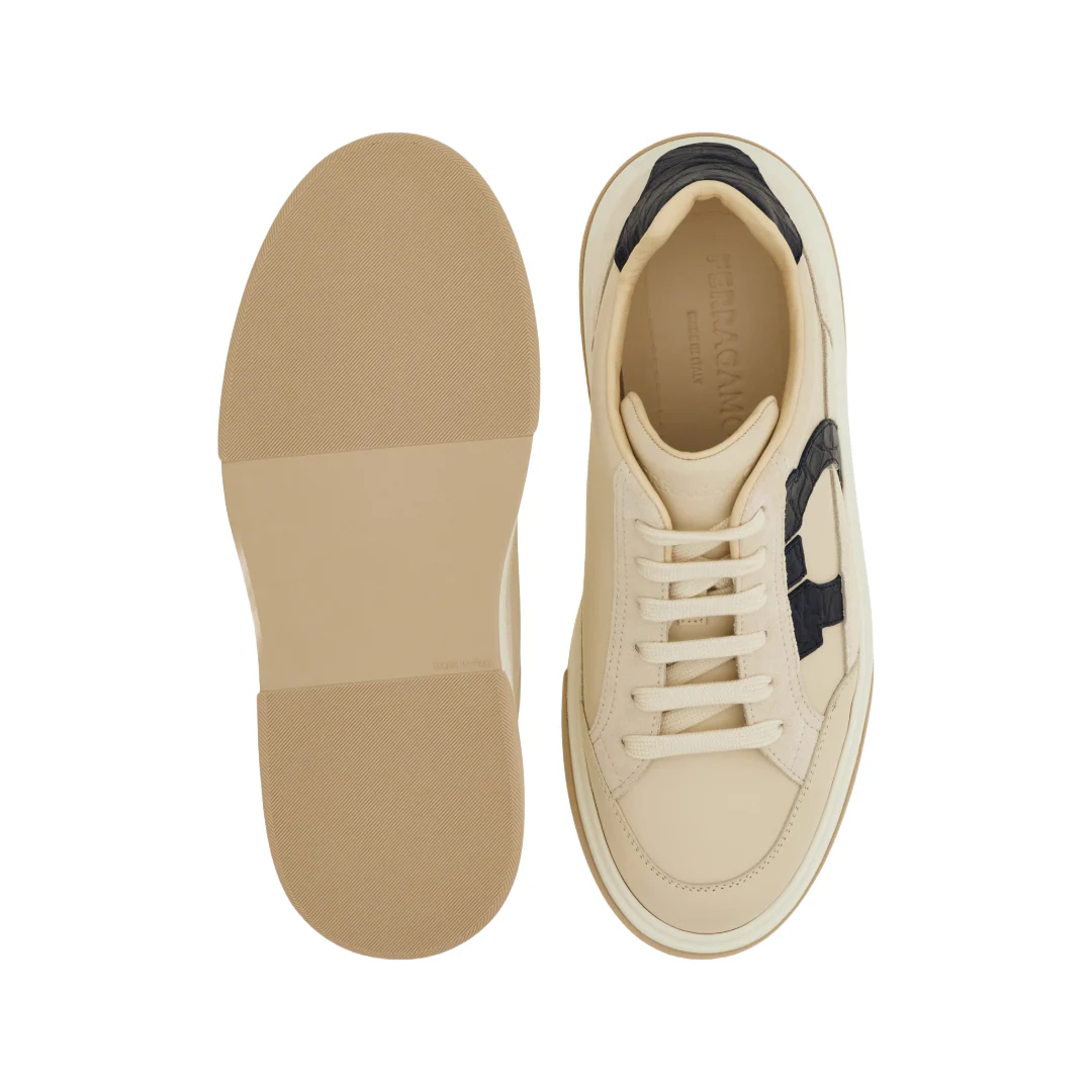 LOW TOP SNEAKER WITH GANCINI OUTLINE MASCARPONE/MARINE BLUE - Image 4