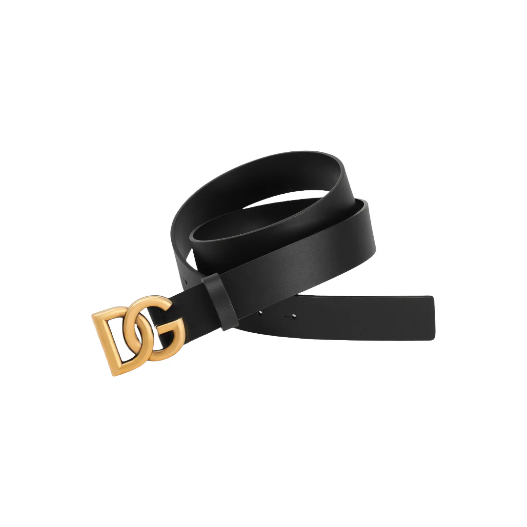 LUX LEATHER BELT WITH CROSSOVER DG LOGO BUCKLE BLACK/GOLD - Image 2