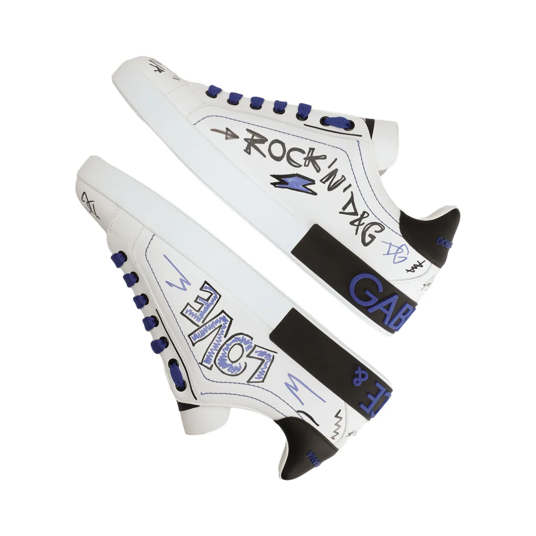 MENS CALFSKIN PORTOFINO SNEAKERS WITH PATCH BLUE/WHITE - Image 4