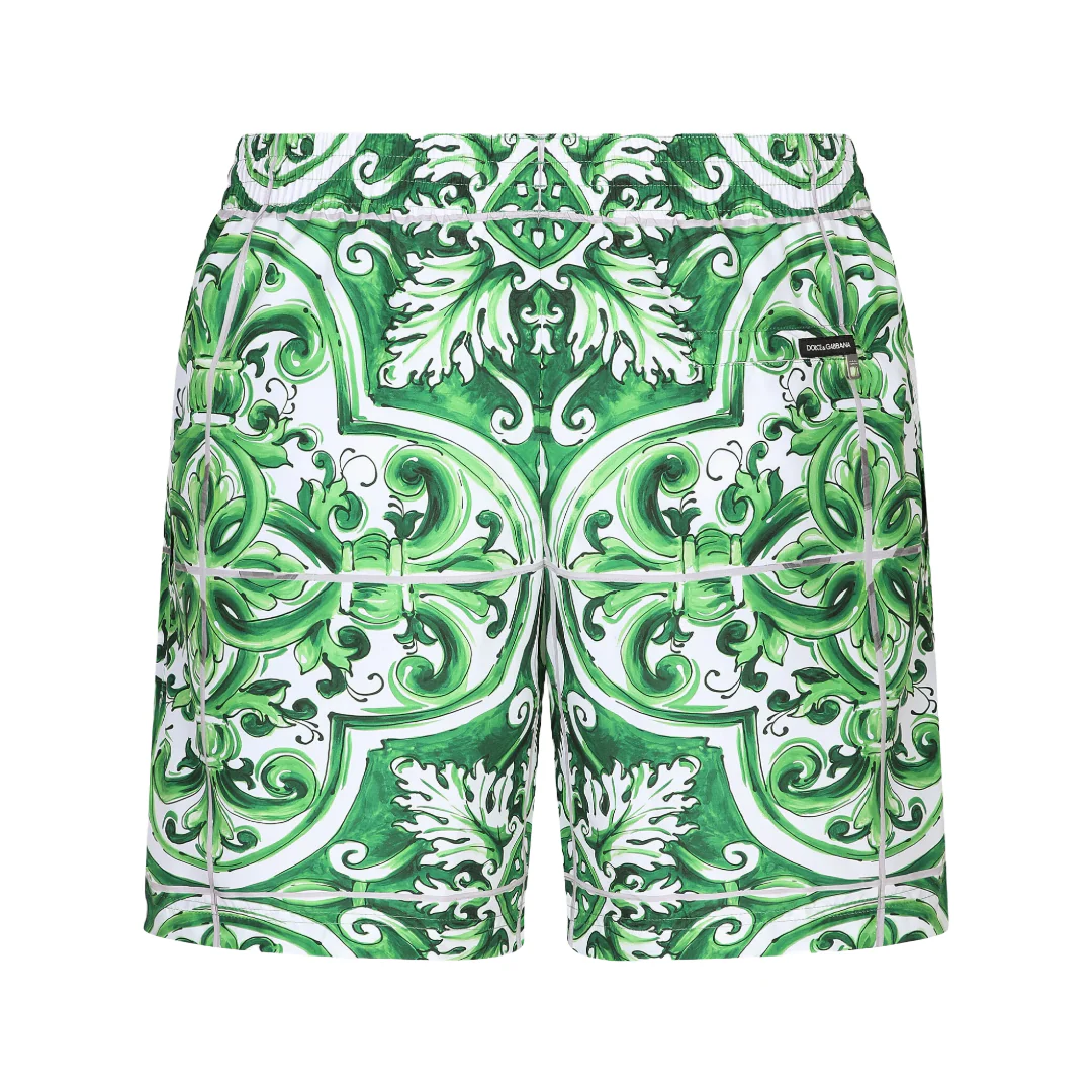 MID LENGTH MAJOLICA PRINT SWIM TRUNKS GREEN - Image 2