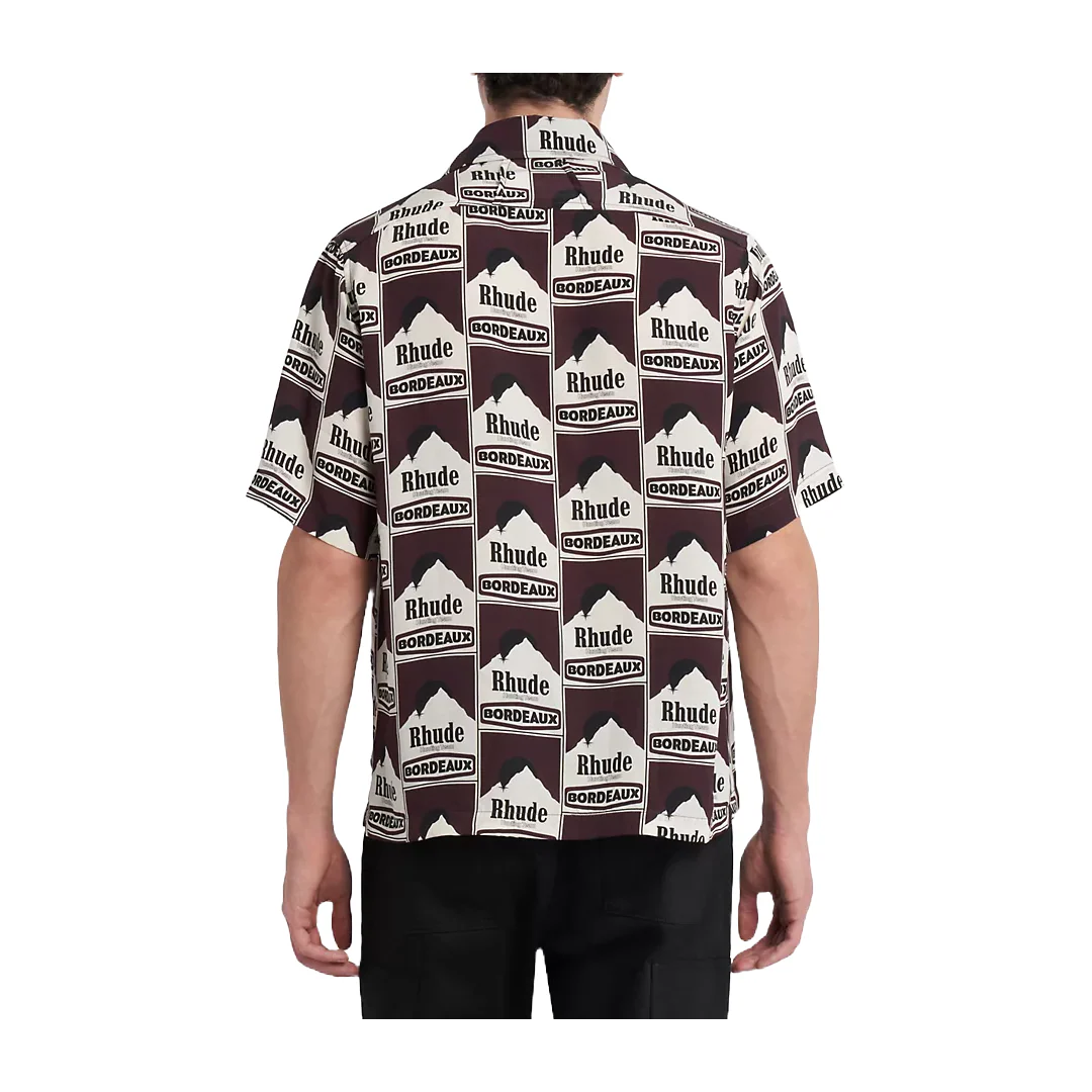 MOONLIGHT BORDEAUX ABSTRACT SILK SHORT-SLEEVE SHIRT MAROON/WHITE - Image 3