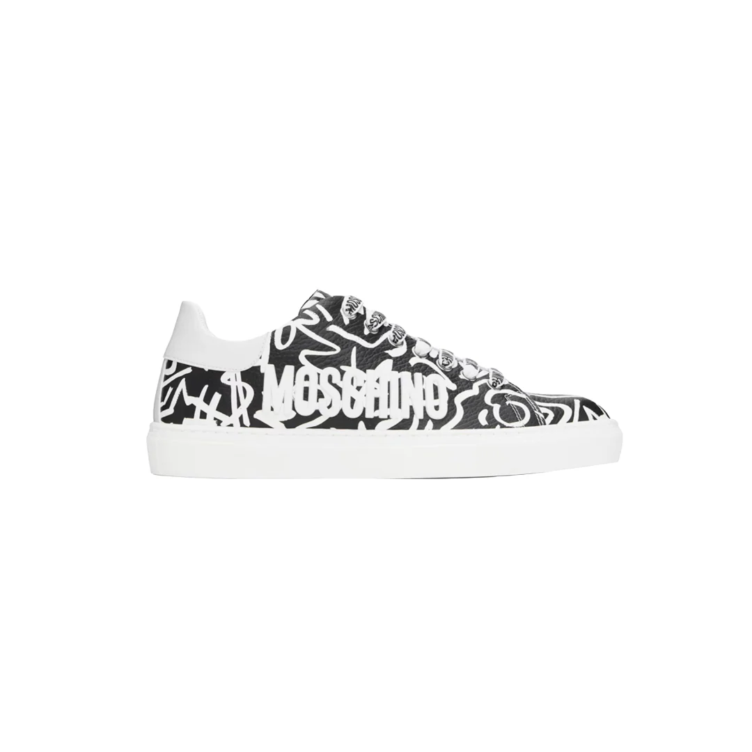 MOSCHINO ALL OVER LOGO LEATHER SNEAKERS - Image 3
