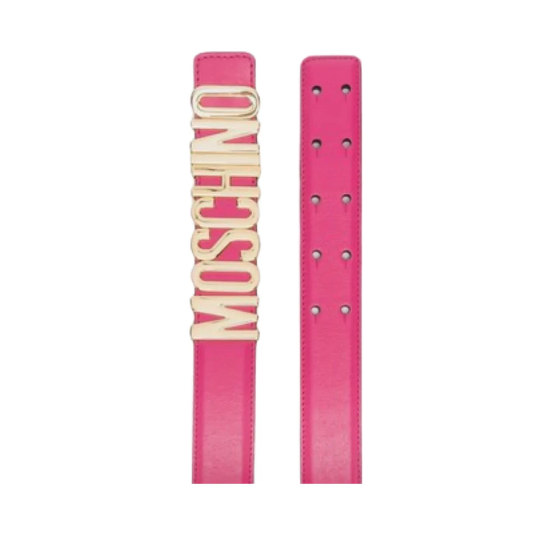MOSCHINO WOMENS FUCHSIA BELT WITH GOLD LOGO - Image 2