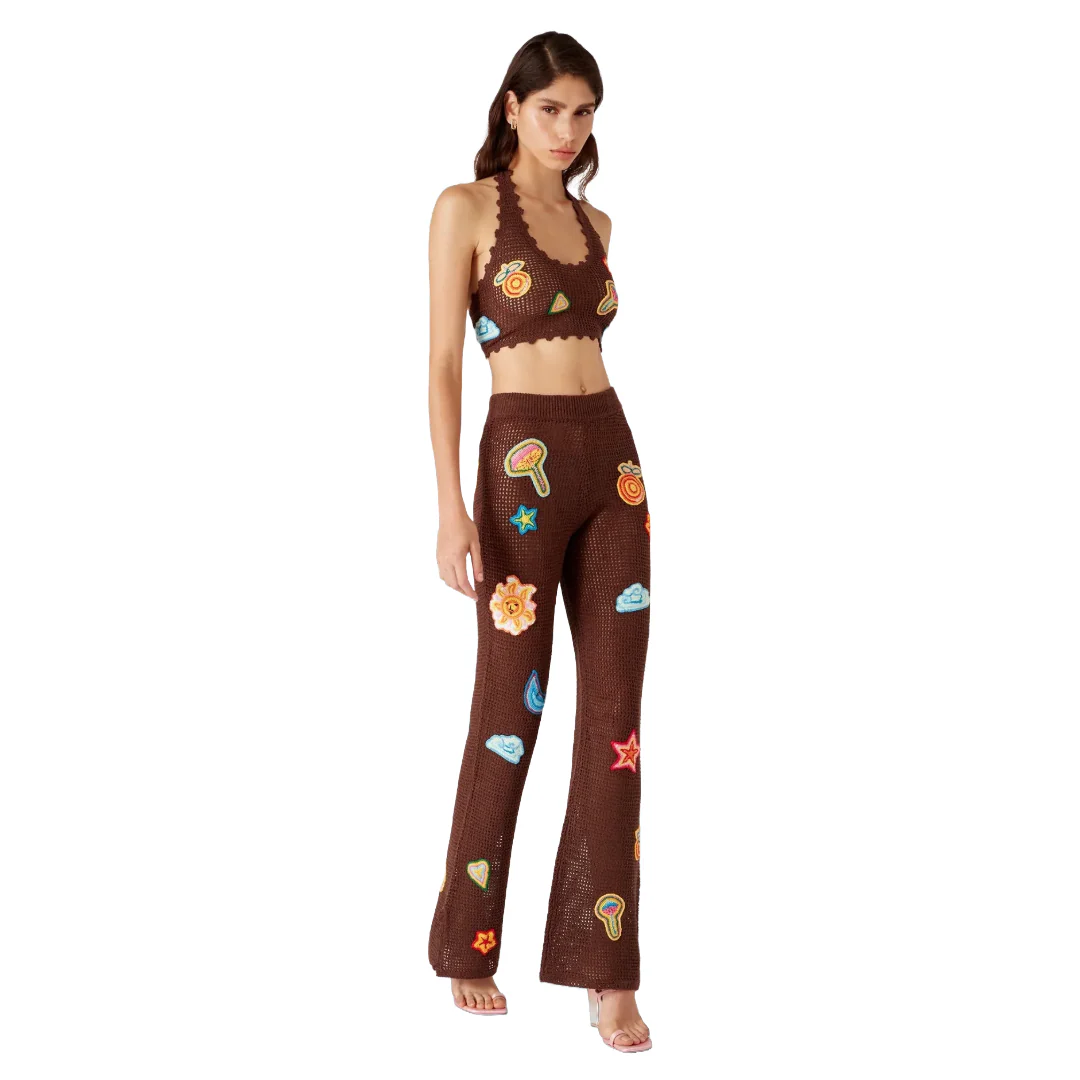 MOTIF CROCHET TROUSERS BROWN - Image 2