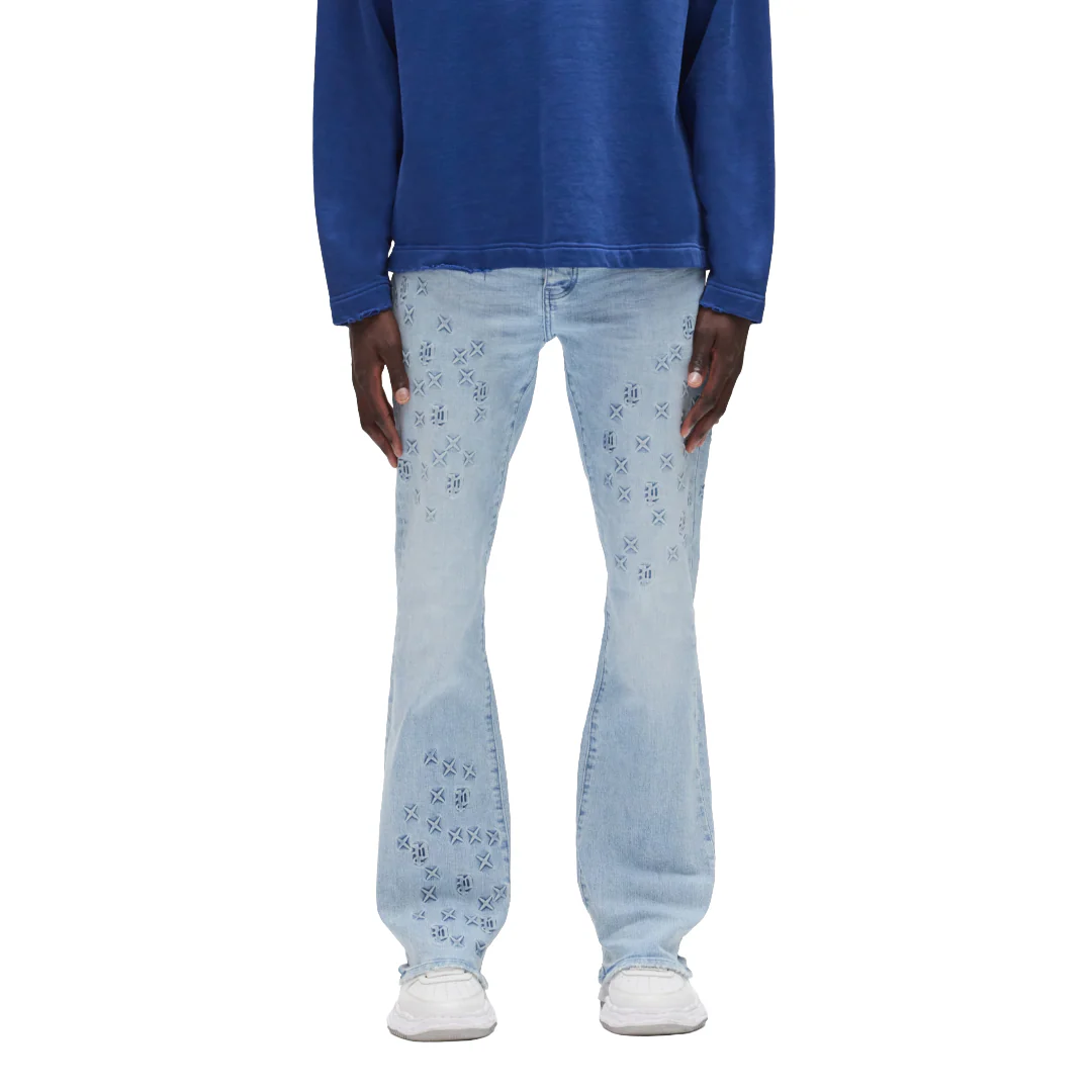 P004 MONOGRAM EMBOSSED JEANS BLUE