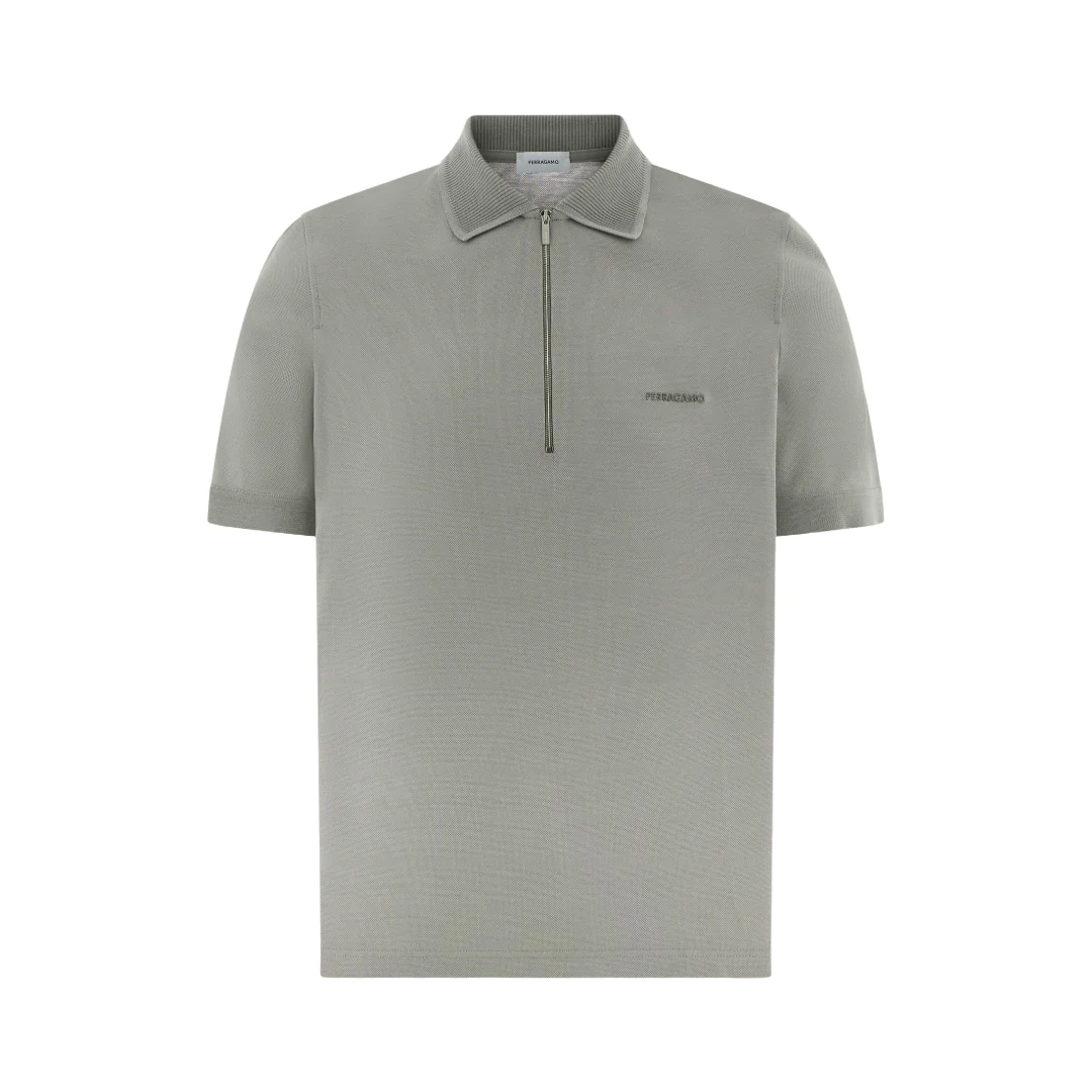 POLO WITH ZIP COLLAR GREY