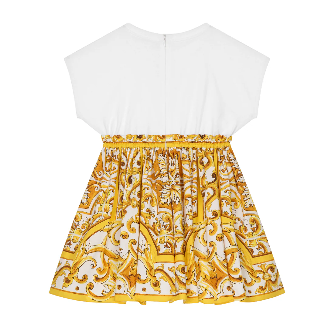 KIDS POPLIN AND JERSEY DRESS WITH YELLOW MAJOLICA PRINT - Image 2