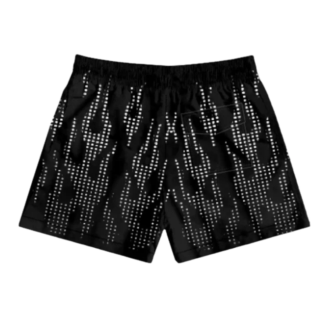 PURPLE BRAND ALL AROUND MESH FLAMES SHORTS BLACK - Image 2