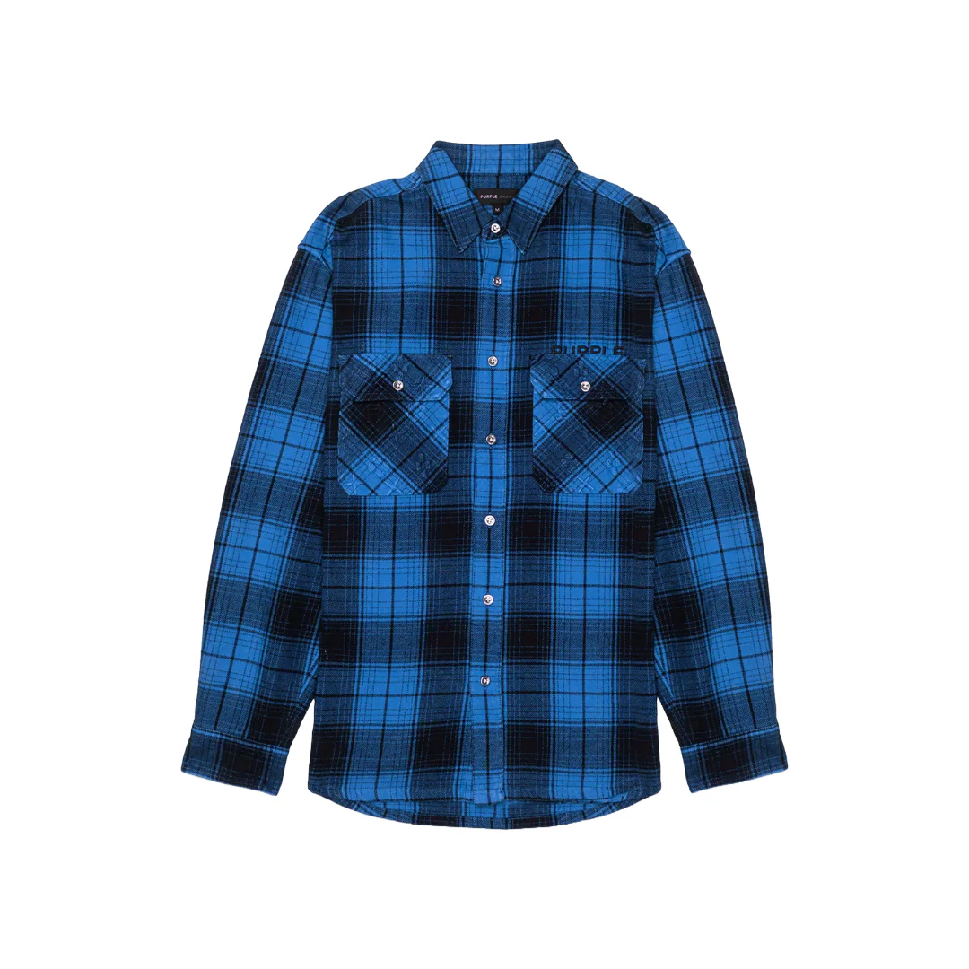 PURPLE BRAND LONG SLEEVE OVERDYED FLANNEL BLUE