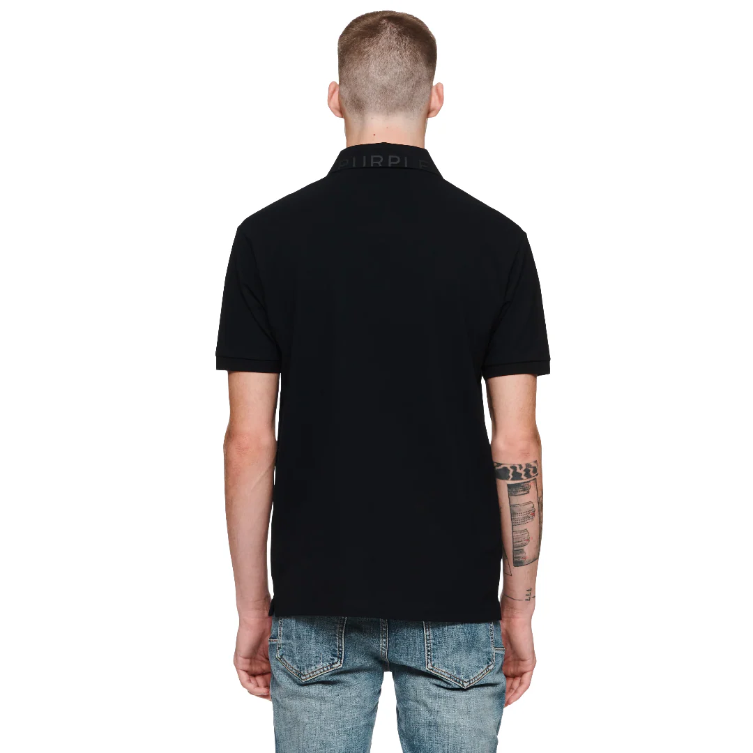 PURPLE BRAND PIQUE KNIT POLO SHIRT BLACK - Image 2