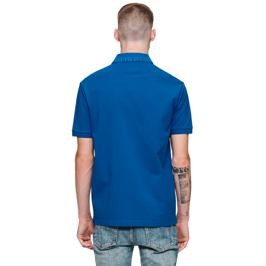 PURPLE BRAND PIQUE KNIT POLO SHIRT BLUE - Image 2