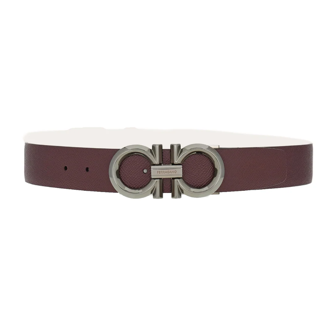 REVERSIBLE AND ADJUSTABLE GANCINI BELT DARK BAROLO/BLACK - Image 2