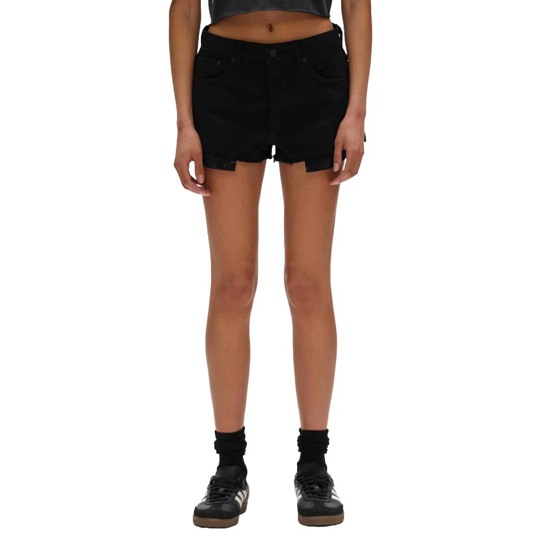 RHINESTONE DENIM SHORTS BLACK - Image 2