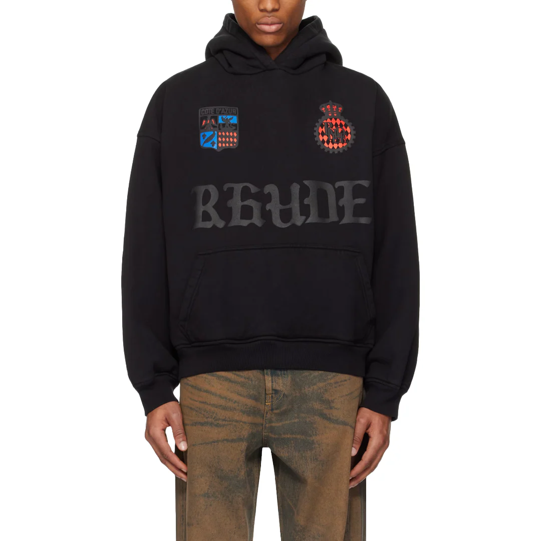 RHUDE COTE D'AZUR CREST OVERSIZED HOODIE BLACK