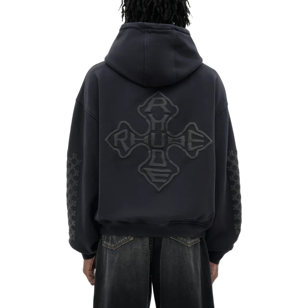 RHUDE CROSS LOGO HOODIE BLACK - Image 4